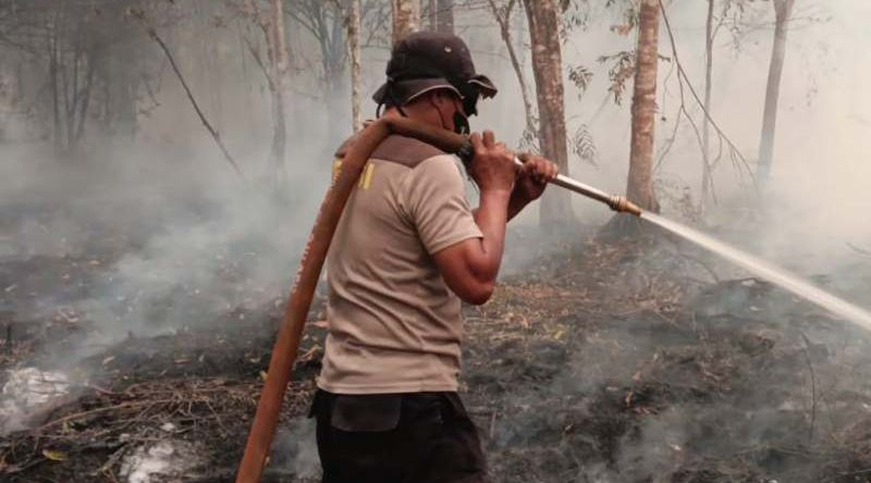 Gambut Marang Kembali Membara, Satgas Kerahkan Water Canon di Km 17 Palangka Raya